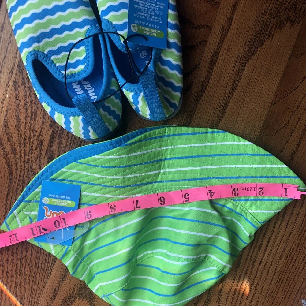 Bring‎ On The Sun Toddler Water shoes Size 9/10 & Toddler Bucket Hat UPF 50+ New